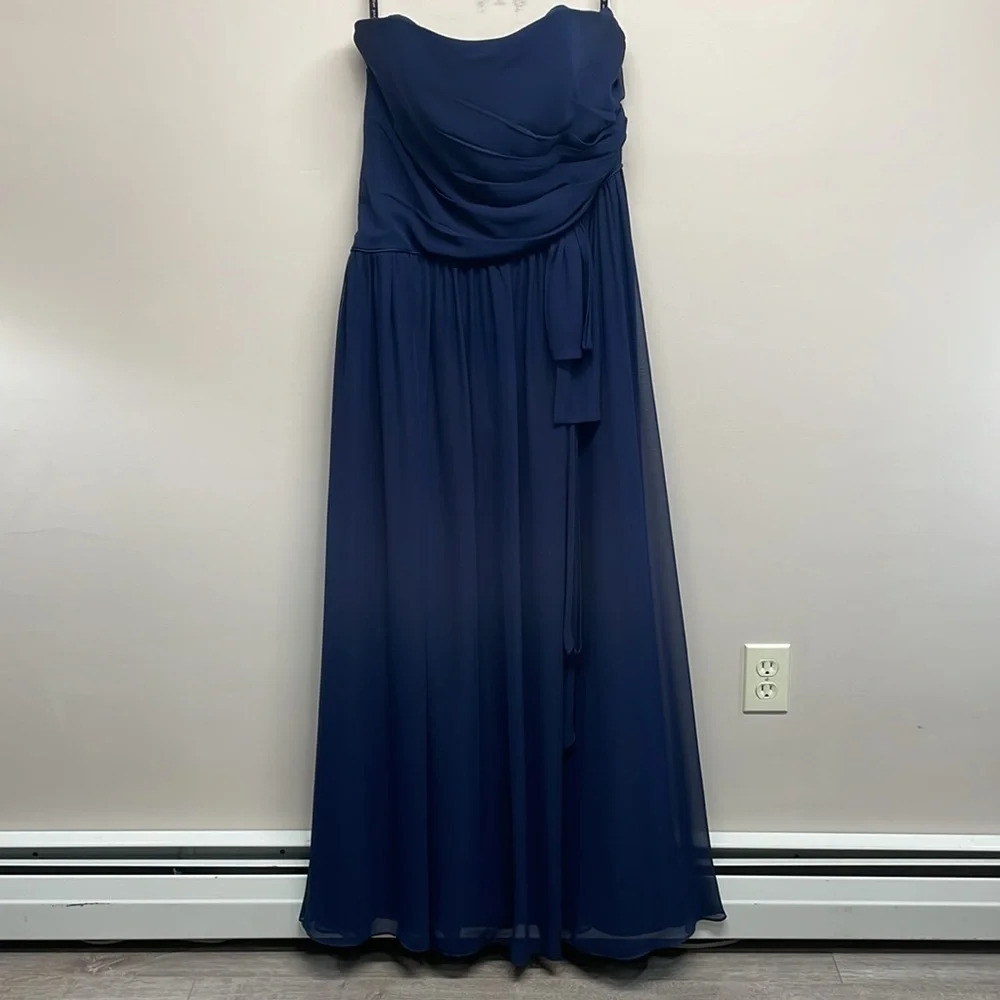 Alfred Angelo Navy Strapless Chiffon Long Floor Length Bridesmaid Dress